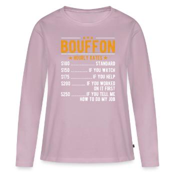 Salaire horaire Bouffon - T-shirt manches longues Premium bio Femme - rose poudré - Devant - Julia (174cm)