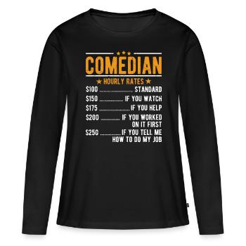 Comédien Salaire horaire des comédiens - T-shirt manches longues Premium bio Femme - noir - Devant - Julia (174cm)