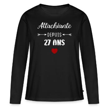 Attachiante depuis 27 ans - T-shirt manches longues Premium bio Femme - noir - Devant - Julia (174cm)