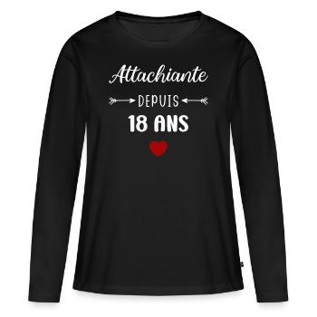 Attachiante depuis 18 ans - T-shirt manches longues Premium bio Femme - noir - Devant - Julia (174cm)