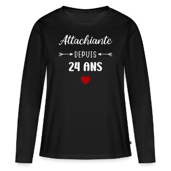 Attachiante depuis 24 ans - T-shirt manches longues Premium bio Femme - noir - Devant - Julia (174cm)