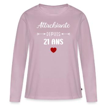 Attachiante depuis 21 ans - T-shirt manches longues Premium bio Femme - rose poudré - Devant - Julia (174cm)