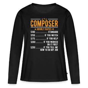 Compositeur Salaire horaire - T-shirt manches longues Premium bio Femme - noir - Devant - Julia (174cm)