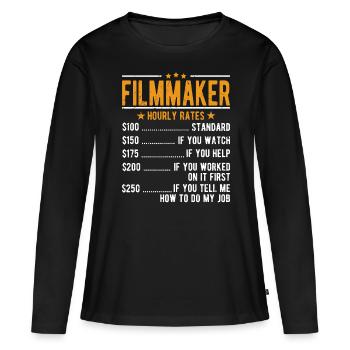 Cinéastes Salaire horaire - T-shirt manches longues Premium bio Femme - noir - Devant - Julia (174cm)