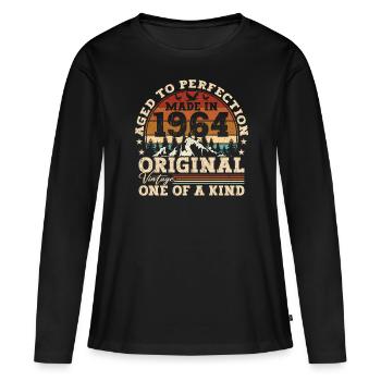 Né en 1964 Vintage Anniversaire Retro Cadeau - T-shirt manches longues Premium bio Femme - noir - Devant - Julia (174cm)