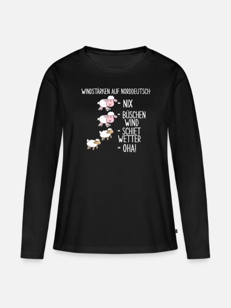 Windstärke Auf Norddeutsch - Frauen Premium Bio Langarmshirt - Schwarz