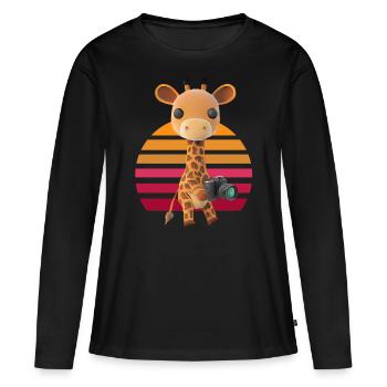 Photographier Safari Girafe - T-shirt manches longues Premium bio Femme - noir - Devant - Julia (174cm)