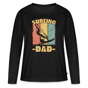 Windsurfen Papa retro - Frauen Premium Bio Langarmshirt - Schwarz - Vorne - Julia (174cm)