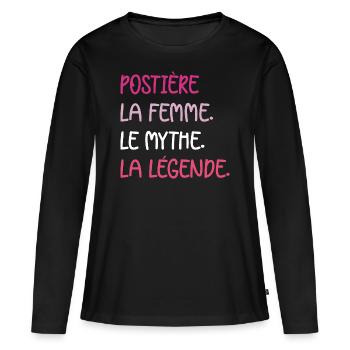 La femme le mythe la légende postière - T-shirt manches longues Premium bio Femme - noir - Devant - Julia (174cm)