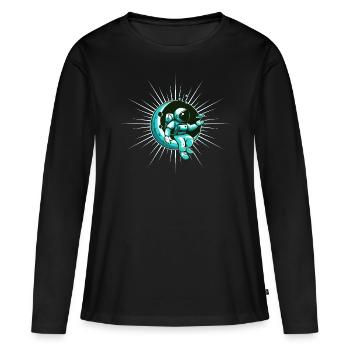 Spaceman sitting on the Moon - Frauen Premium Bio Langarmshirt - Schwarz - Vorne - Julia (174cm)