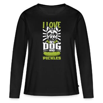 J’aime mon chien et mes cornichons - Concombres - T-shirt manches longues Premium bio Femme - noir - Devant - Julia (174cm)