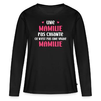 Pas chiante Mamilie - T-shirt manches longues Premium bio Femme - noir - Devant - Julia (174cm)