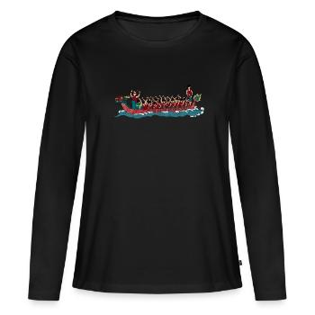 Zeichnung eines Drachenboot - Frauen Premium Bio Langarmshirt - Schwarz - Vorne - Julia (174cm)