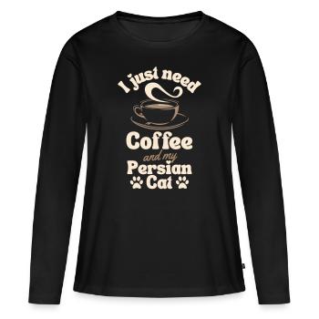 Kaffee-Perser-Katzenliebhaber - Frauen Premium Bio Langarmshirt - Schwarz - Vorne - Julia (174cm)