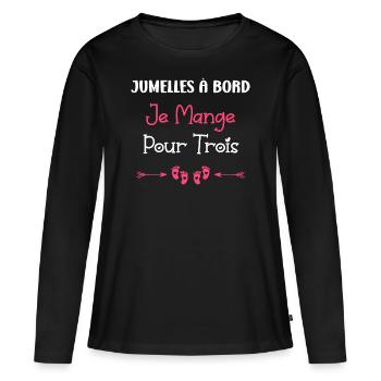 Jumelles a bord je mange pour trois - T-shirt manches longues Premium bio Femme - noir - Devant - Julia (174cm)