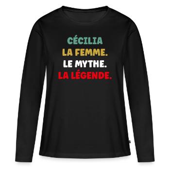 CéCILIA la femme le mythe la légende - T-shirt manches longues Premium bio Femme - noir - Devant - Julia (174cm)