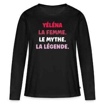Yéléna la femme le mythe la légende - T-shirt manches longues Premium bio Femme - noir - Devant - Julia (174cm)