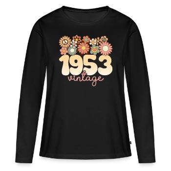 Retro Groovy 1953 Birthday Party Woman 70 Years - Women's Premium Organic Long Sleeve Shirt - black - Front - Julia (174cm)