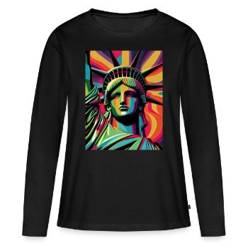 Bunte Freiheitsstatue - Frauen Premium Bio Langarmshirt - Schwarz - Vorne - Julia (174cm)