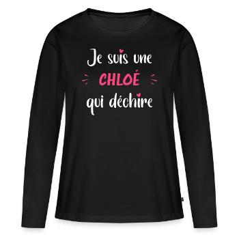 Je suis une chloé qui déchire - T-shirt manches longues Premium bio Femme - noir - Devant - Julia (174cm)