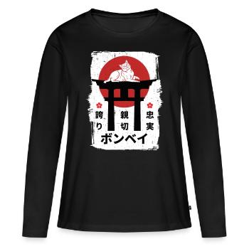 Bombay cat Japon kanji - T-shirt manches longues Premium bio Femme - noir - Devant - Julia (174cm)