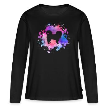 Amoureux des chiens dogue tibétain - T-shirt manches longues Premium bio Femme - noir - Devant - Julia (174cm)