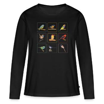 Niedliche Vögel Sammlung Vogelbeobachtung - Frauen Premium Bio Langarmshirt - Schwarz - Vorne - Julia (174cm)
