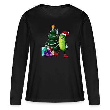 Weihnachten - Cartoon Weihnachts Gurke - Frauen Premium Bio Langarmshirt - Schwarz - Vorne - Julia (174cm)
