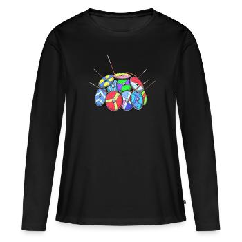 Mur du bouclier viking - T-shirt manches longues Premium bio Femme - noir - Devant - Julia (174cm)