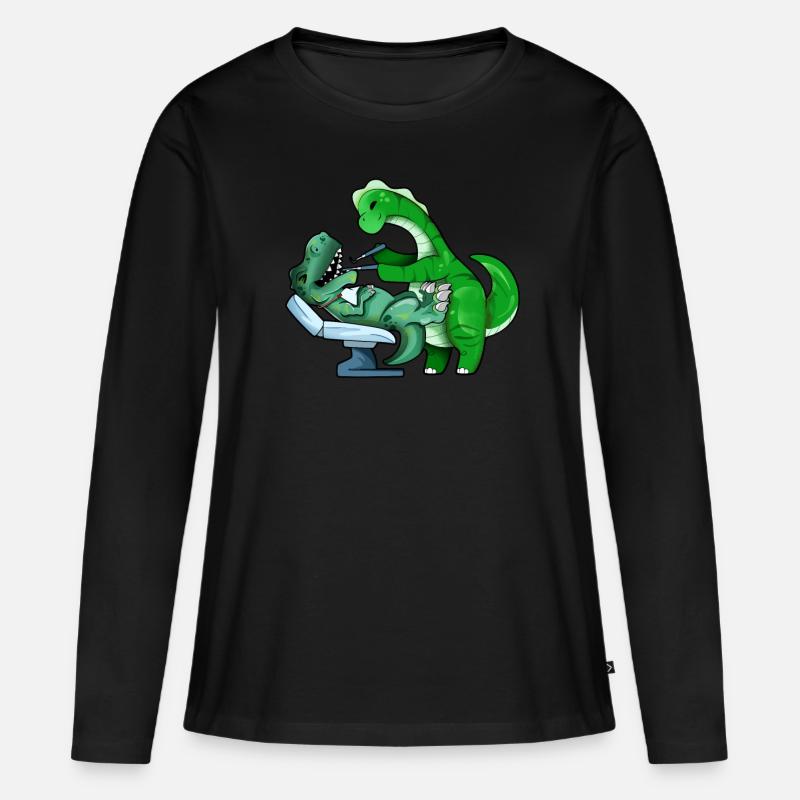 TREX beim Brachiosaurus Zahnarzt - Frauen Premium Bio Langarmshirt - Schwarz