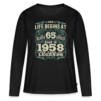 65 years - born the year of legends 1958 - Women's Premium Organic Long Sleeve Shirt - black - Front - Julia (174cm)