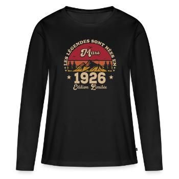 Mars 1926 Anniversaire Idée Cadeau Vintage 1926 - T-shirt manches longues Premium bio Femme - noir - Devant - Julia (174cm)