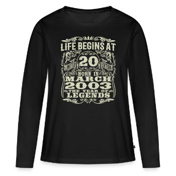 March 2003 - 20 years old - 20th birthday - Women's Premium Organic Long Sleeve Shirt - black - Front - Julia (174cm)