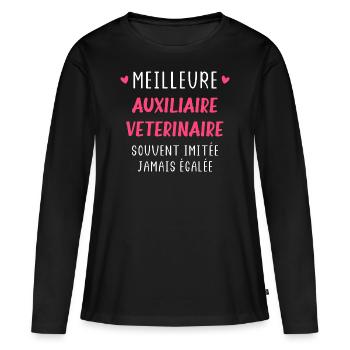 Meilleure auxiliaire vétérinaire - T-shirt manches longues Premium bio Femme - noir - Devant - Julia (174cm)