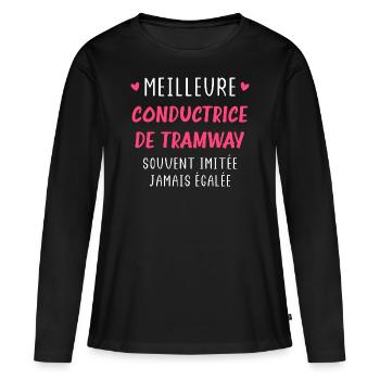 Meilleure conductrice de tramway - T-shirt manches longues Premium bio Femme - noir - Devant - Julia (174cm)