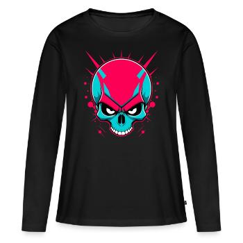 Crâne coloré sans mâchoire inférieure - T-shirt manches longues Premium bio Femme - noir - Devant - Julia (174cm)