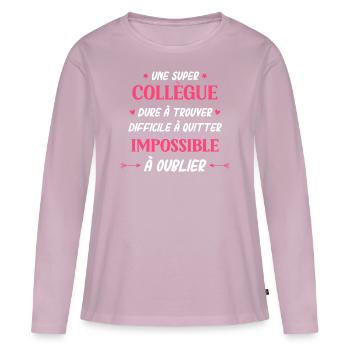 Super collègue - T-shirt manches longues Premium bio Femme - rose poudré - Devant - Julia (174cm)