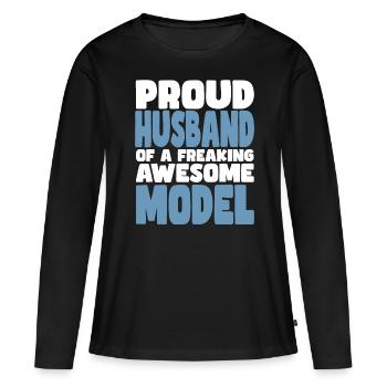Fière épouse d’un sacré bon mannequin - T-shirt manches longues Premium bio Femme - noir - Devant - Julia (174cm)