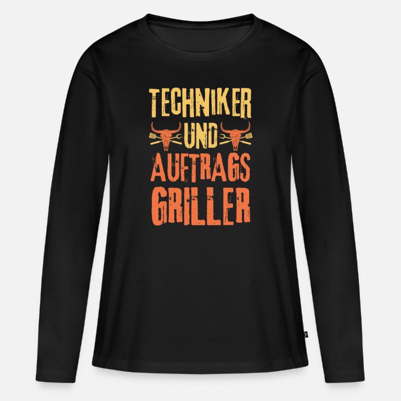 Techniker und Grillen - Frauen Premium Bio Langarmshirt - Schwarz