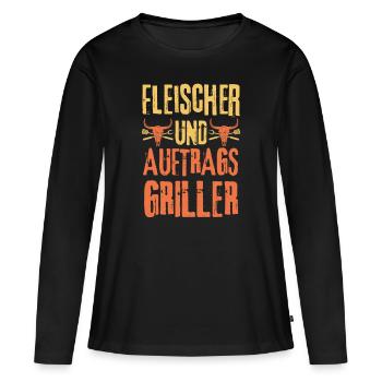 Fleischer und Grillen - Frauen Premium Bio Langarmshirt - Schwarz - Vorne - Julia (174cm)