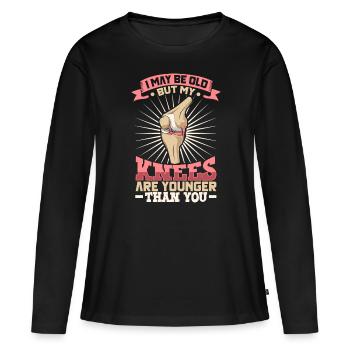 Nouveau genou Nouveau vous - genou titan - T-shirt manches longues Premium bio Femme - noir - Devant - Julia (174cm)