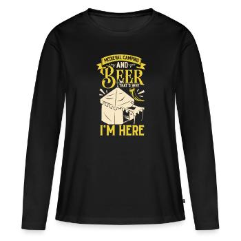 Camp médiéval et bière - Medieval Camping - T-shirt manches longues Premium bio Femme - noir - Devant - Julia (174cm)