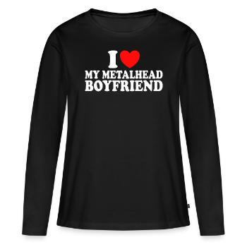 Ich liebe Metal, ich liebe meinen Metal-Freund - Frauen Premium Bio Langarmshirt - Schwarz - Vorne - Julia (174cm)