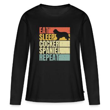 Manger dormir Cocker-épagneul répéter - T-shirt manches longues Premium bio Femme - noir - Devant - Julia (174cm)