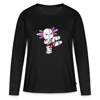 Comic Axolotl macht Karate - Frauen Premium Bio Langarmshirt - Schwarz - Vorne - Julia (174cm)