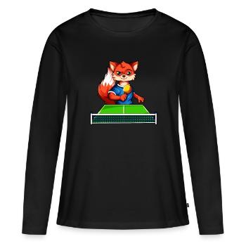renard de dessin animé jouant au tennis de table - T-shirt manches longues Premium bio Femme - noir - Devant - Julia (174cm)