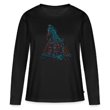 Caballo de Troya - Camiseta ecológica prémium de manga larga para mujer - negro - delante - Julia (174cm)