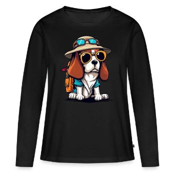 Beagle der Abenteurer - Frauen Premium Bio Langarmshirt - Schwarz - Vorne - Julia (174cm)