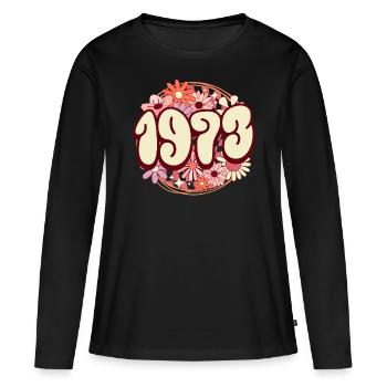 Fête Anniversaire Femme 1973 50 Ans Anniversaire - T-shirt manches longues Premium bio Femme - noir - Devant - Julia (174cm)