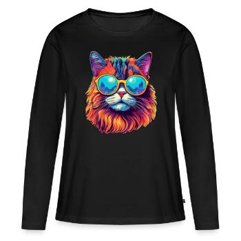 Cat Hippie 60s 70s - Women's Premium Organic Long Sleeve Shirt - black - Front - Julia (174cm)